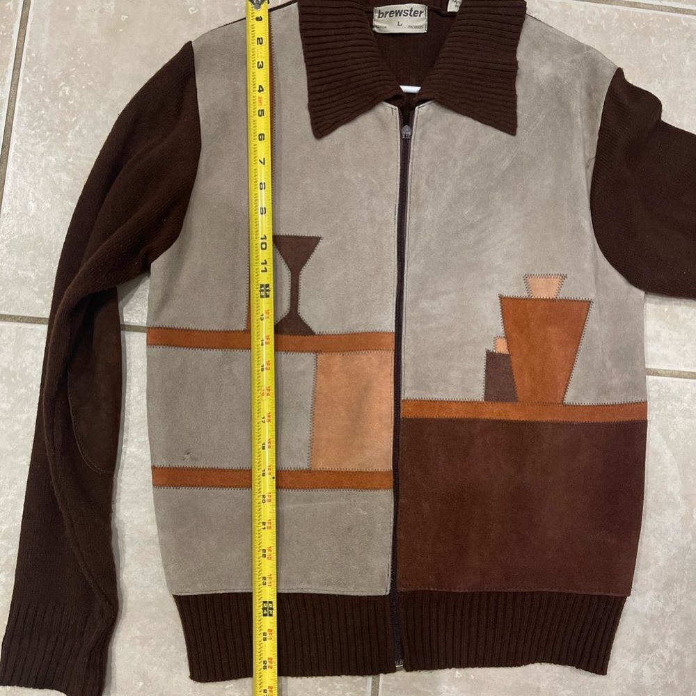 1970s Men's Leather & Acrylic Cardigan by Brewster Sz L